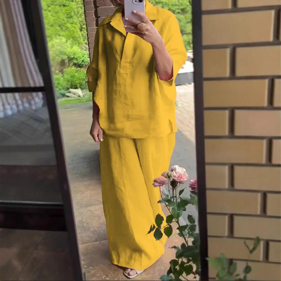 Autumn New Women's Two-piece Shirt Set Plus-size Shirt Set High-waisted Loose Trousers