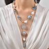 Vnox Chunky Irregular Beaded Necklace For Women, Two-color Winter Sweater Chain, Collarbone Neck Accessories