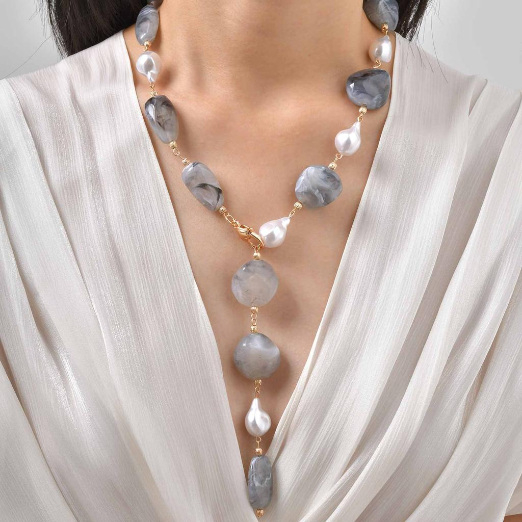 Vnox Chunky Irregular Beaded Necklace For Women, Two-color Winter Sweater Chain, Collarbone Neck Accessories