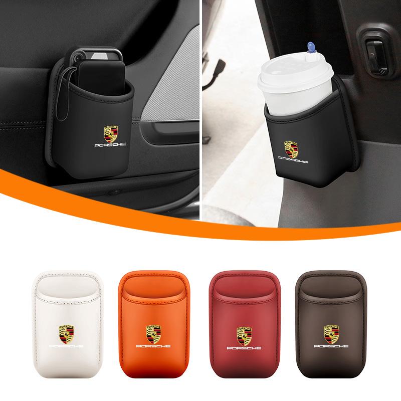 Leather Car Water Cup Storage Box Car Door Water Cup Holder Back Seat Drink Rack For Porsche Cayenne Panamera Macan 911 Cayman