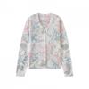Autumn Women's Long Sleeve Floral Print Knitted V-Neck Cardigan Lightweight Casual Sweater Anti-Darkness Feature