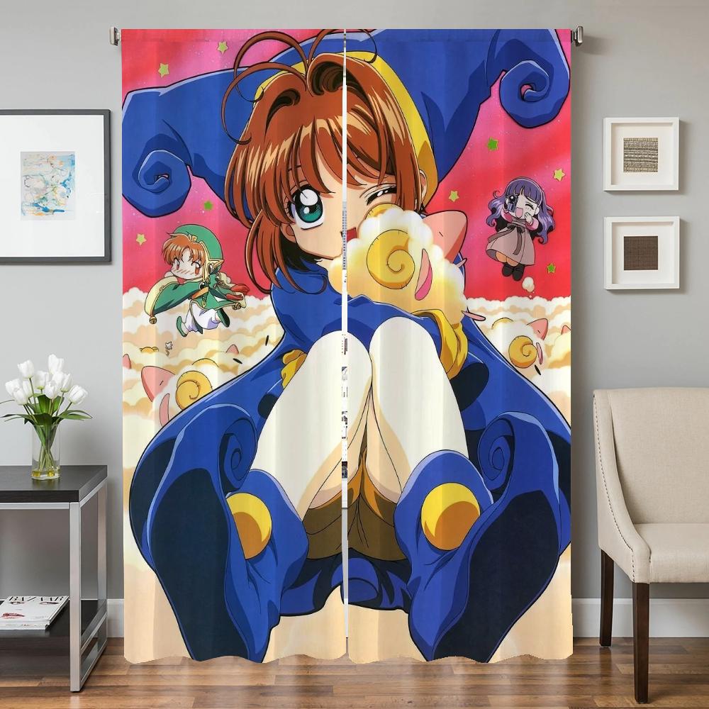 Kitchen Curtains for Living Room 2 Pieces Blackout Curtains Door Curtain C-cardcaptor S-sakura Bedroom Decoration Partition Home