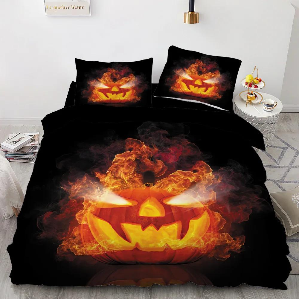 Fröhliches Halloween Baum Kürbis Bettwäsche Set King Size Horror Thema Queen Bettdeckenbezug Gothic Gruselig Bettbezug Für Kinder Erwachsene