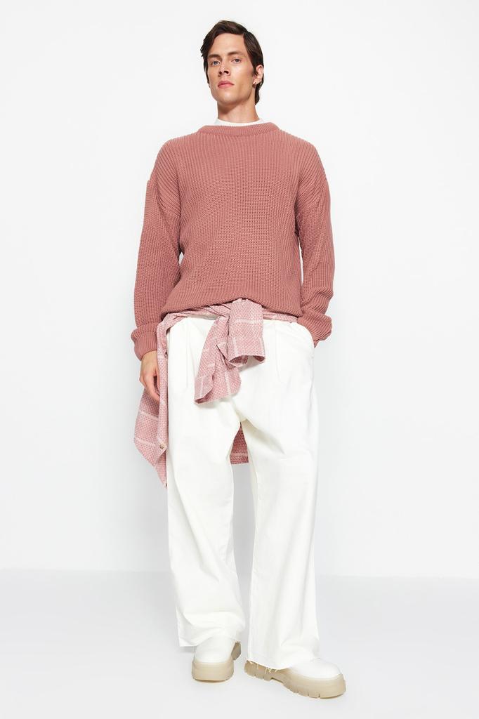 Herrenmode Neuer Pullover Altrosa Oversize-Passform Weite Passform Rundhalsausschnitt Basic Strickwaren Pullover