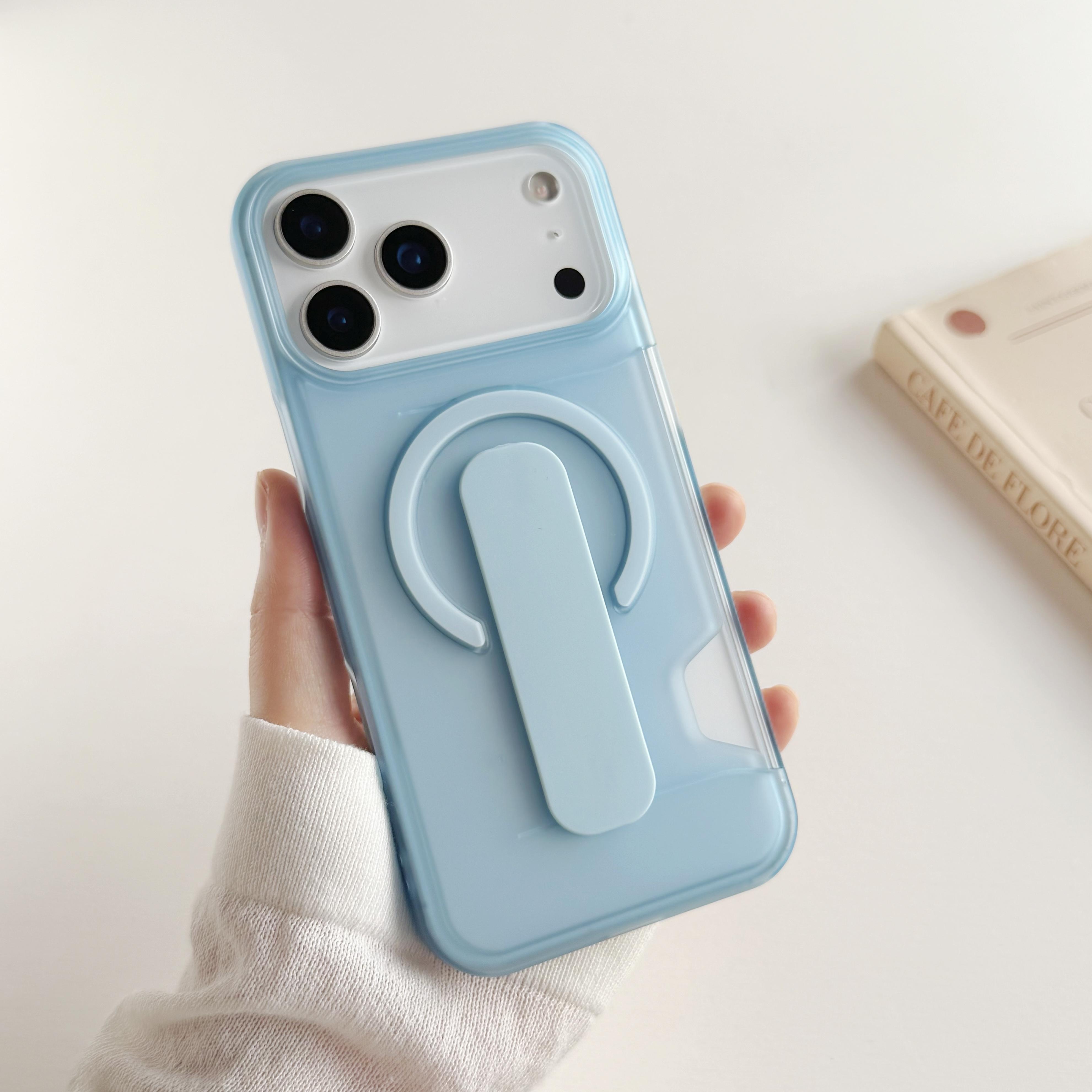 

Matte Half Clear Card Grip Bracket Magnetic Case For iPhone 17 16 15 14 13 Pro Max For Magsafe Full Bumper PC Armor Cover iPhone17