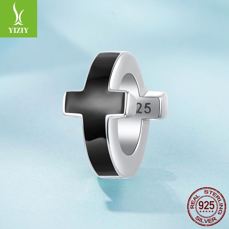 S925 Sterling Silver Black Cross Beads Loose Beads, Personalized Trend Diy Bracelet Beads