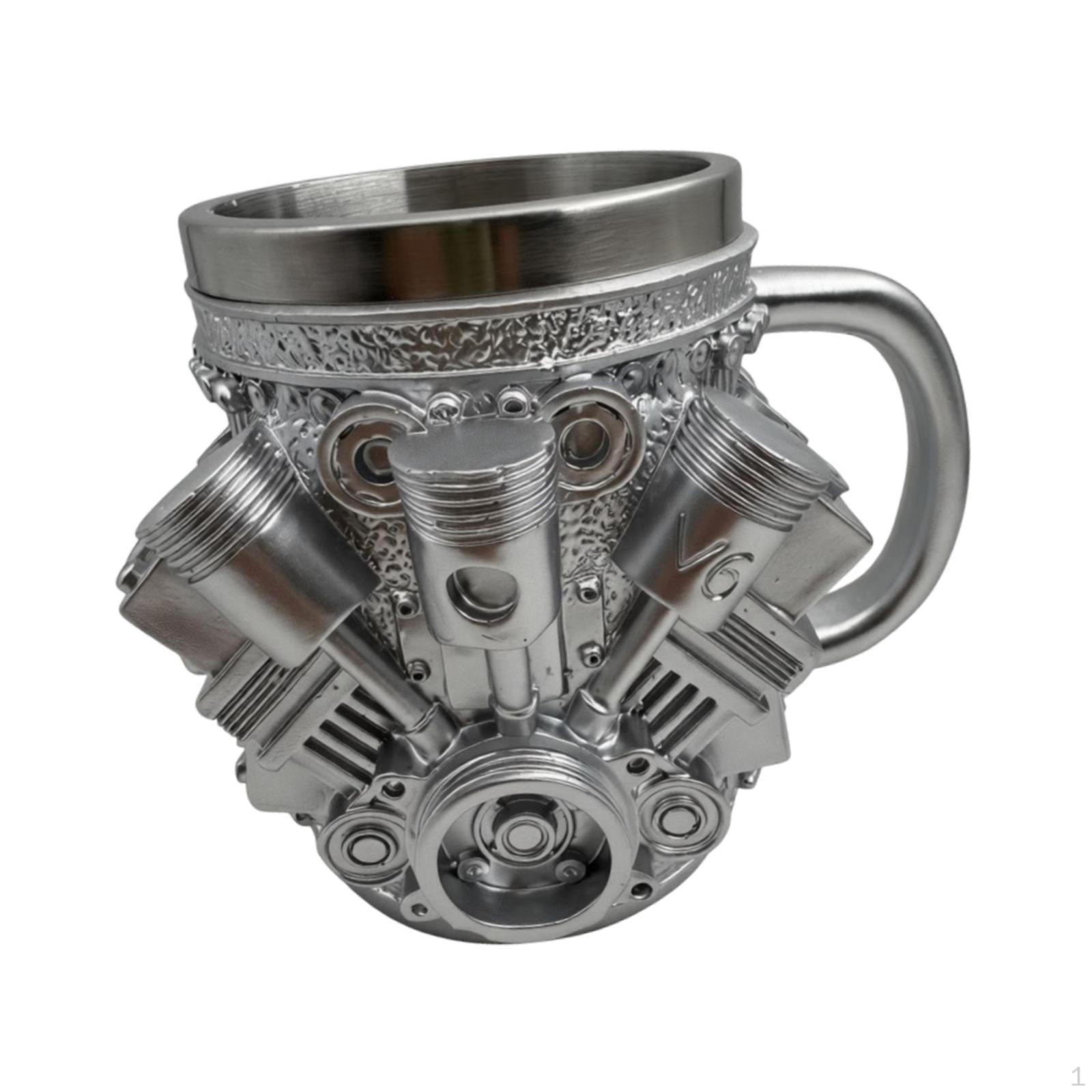 

Car Engine Shaped Coffee Mug, Made of Stainless Steel And Resin, Ideal for The Kitchen. Suitable V6 S