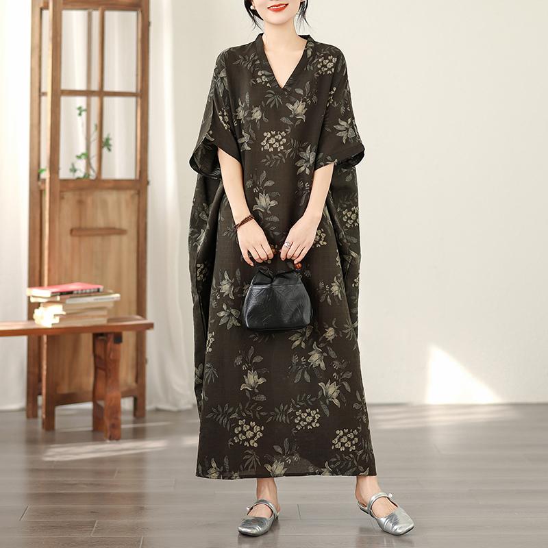 DIMANAF New 2026 Women Plus Size Spring Summer Beach Vintage Long Dress Floral Print Loose Oversize Maxi