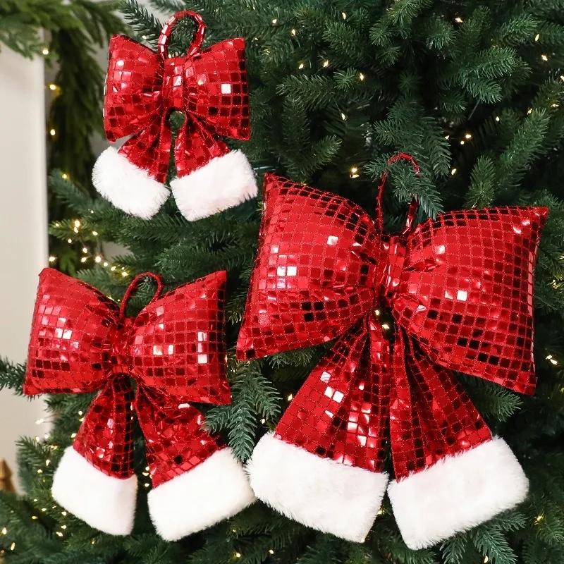 Mirror Bow Christmas Tree Ornaments Elegant Holiday Hanging Decoration for Xmas Tree Hotel Window Party Holiday Display
