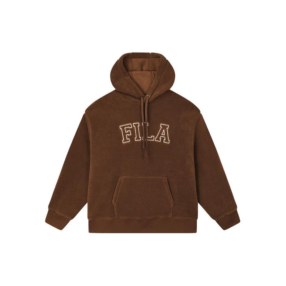Fila Letter Print Hooded Sweatshirt Unisex Tops Khaki F11U339203F-DK