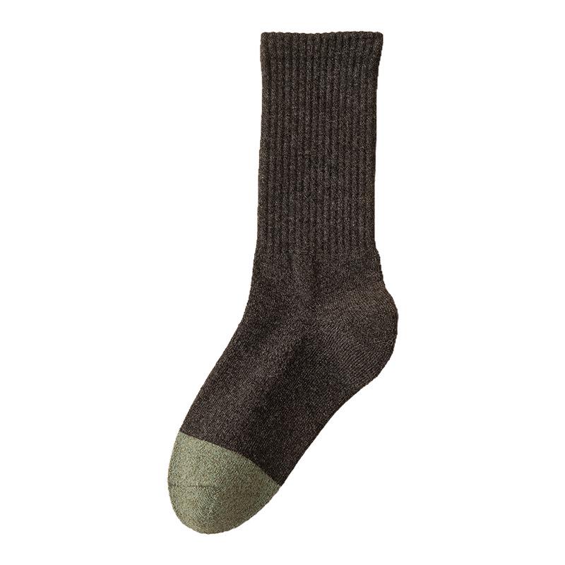 Men's Pure Cotton Thickened Terry Long Socks - Autumn/Winter, Odor Resistant, Sweat Absorbing, Color Block Business Style