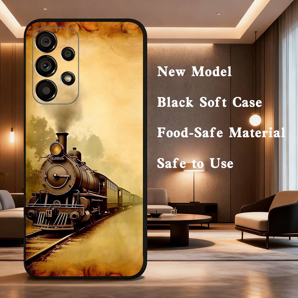 Classic Steam Train Railway For Samsung Galaxy A73,31,Note,22,71,53,32,72,41,8,9,52,J7,Soft Black Silicone Cover Case