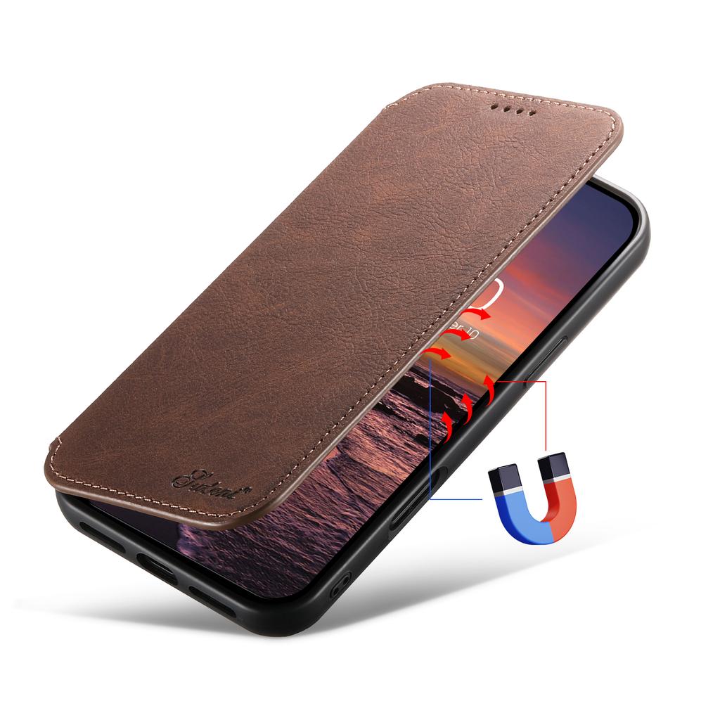 SUTENI J06 For iPhone 16 Pro Case Litchi Texture Leather Wallet Phone Shell Compatible with MagSafe