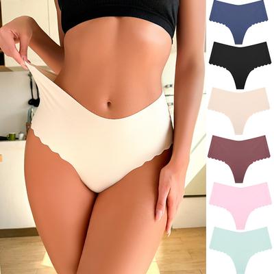Nahtlose Höschen aus Eisseide für Damen, bequeme Slips, gewelltes Design, Höschen, einfarbige Unterwäsche
