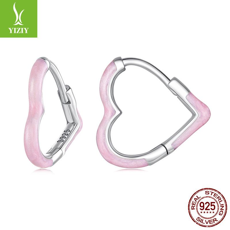 

Simple Classic Dopamine Love Earrings Sweet Girl Heart S925 Sterling Silver Heart Earrings Ear Buckles 925 Silver