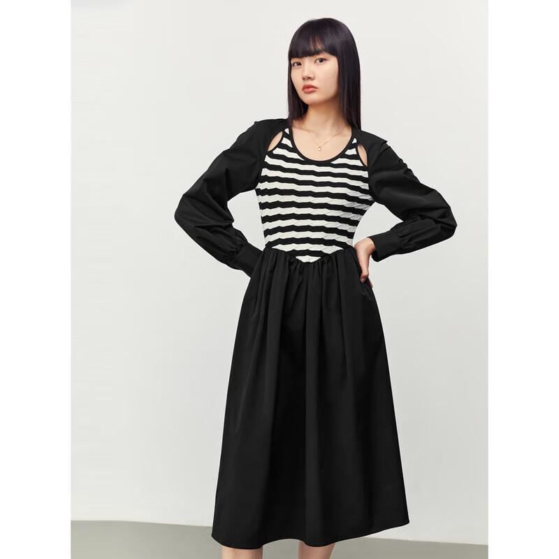 

PEACEBIRD Women s Spliced Fake Two-Piece French Style Long Dress S