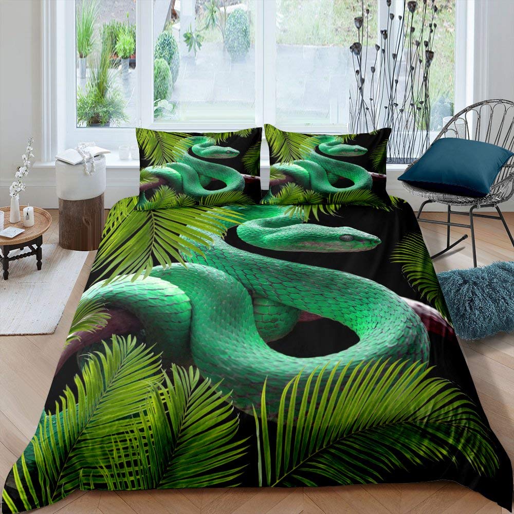 Duvet Cover Cartoon Viper Print Bedding Set for Boys Girls Snake Serpent Comforter Cover Kawaii Child Animal Bedroom Collection