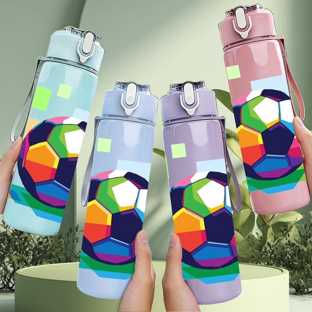 1PC Pixel Style Soccer Ball Art 750ml Color Plastic Sports Water Bottle Leakproof Flip Straw Lid Suitable for Sports Office Home Use
