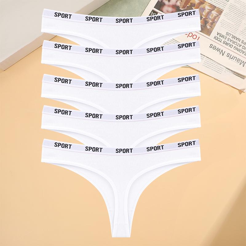 FINETOO 5pcs/Set Sexy G-String Low Waisted Sexy Antibacterial Bag Buttocks Underwear for Women Simple and Comfortable Breathable Letter