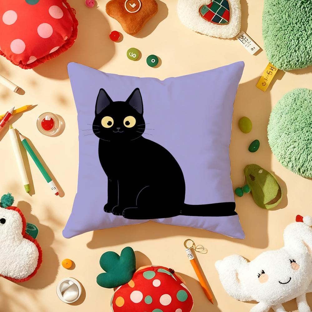 Little Black Cat Cushion Cover Soft Short Plush DoubleSided Printing Home Decor Machine Washable Pillow Case Gift