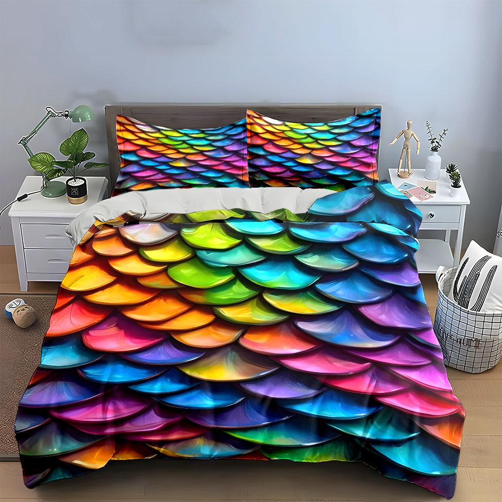 Colorful Decorative Scales Set Soft Comfortable Duvet Cover Bedding Set Included 1*Duvet Cover & 2*Pillowcases, Gift