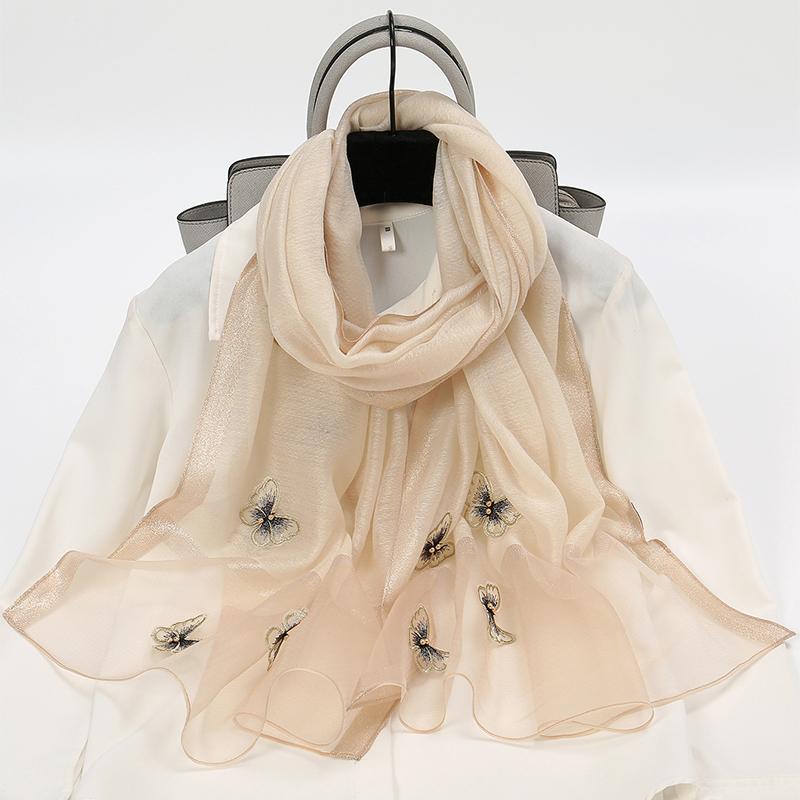 Luxury Silk Shawl Scarf for Women Design Embroidery Flowers Hijab Wraps Bufandas Female Headkerchief Fouloud Echarpe