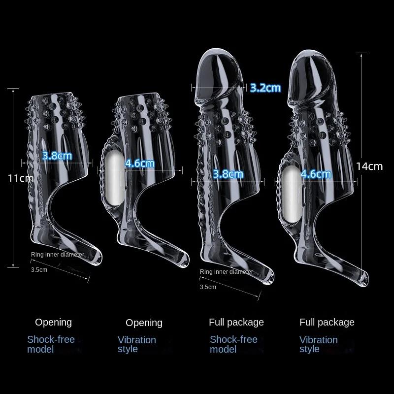 Enlarged and Thickened Vibrator Penis Sleeve Lock Sperm Foreskin Bondage Sleeve Delay Ejaculation Sex Toys for Men Couples