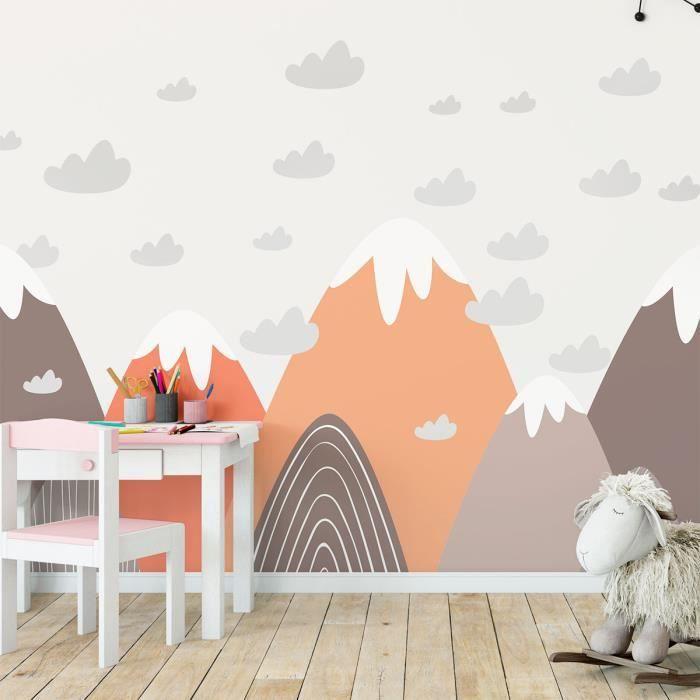 Stickers muraux enfants - Montagne Scandinave - Autocollant géant - H55 x L95 cm - Multicolore