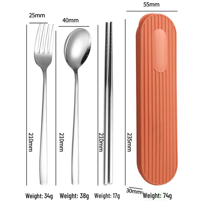 Set di Posate in Acciaio Inossidabile 304: Forchetta, Cucchiaio, Bacchette con Scatola a Strisce Verticali per Viaggio, Campeggio, Uso Studentesco