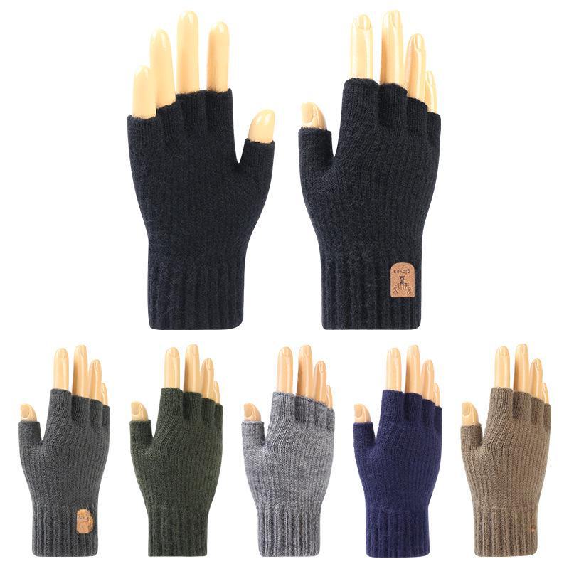 Men's Thick Knitted Wool Touchscreen Cycling Gloves - Warm, Cold-Proof, Plus Velvet for Winter Outdoor Use