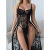 New sexy nightdress perspective lace suspender slit sexy pajamas thin suit women
