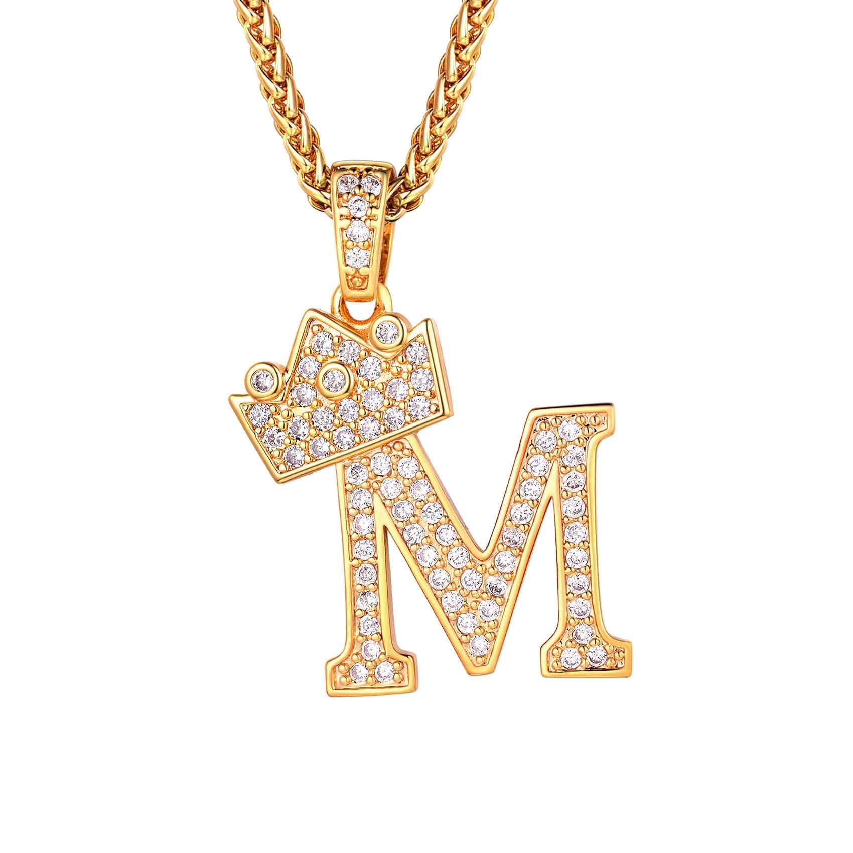 

Ожерелье с инициалом M Золотой кулон с цирконием Топ Унисекс Хип-хоп Уличный аксессуар [Richsteel] Мужской B-boy
