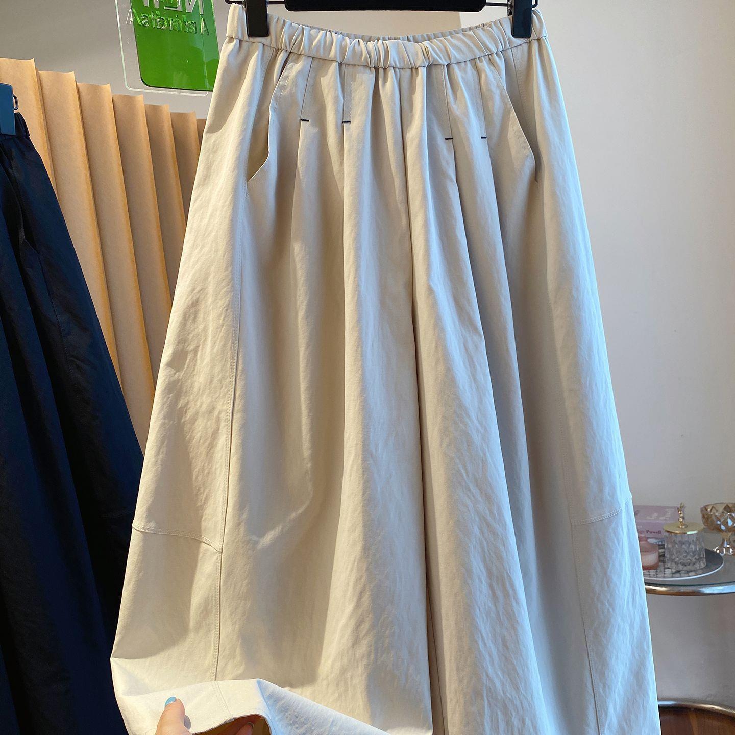 

Women s Dark Blue Elastic Waist Cropped Wide-Leg Pants - Slimming, Loose, and Versatile 4XL (210-240 Jin) бежевий
