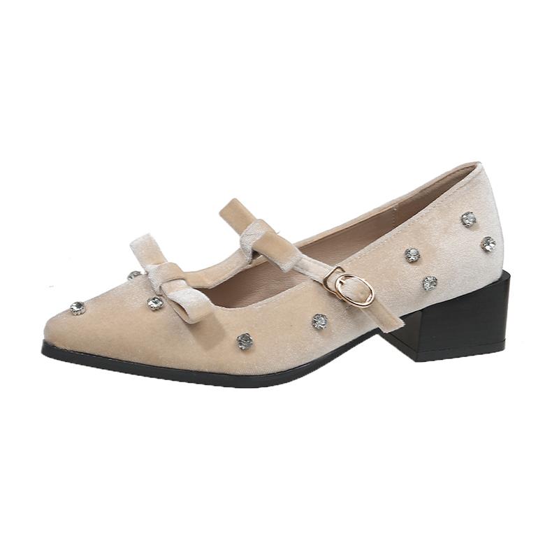 Rivet Designer High Heels Women Pointed Toe Elegant Office Women Shoes Spring Autumn Fashion Suede Low Heel Mules Pumps Women