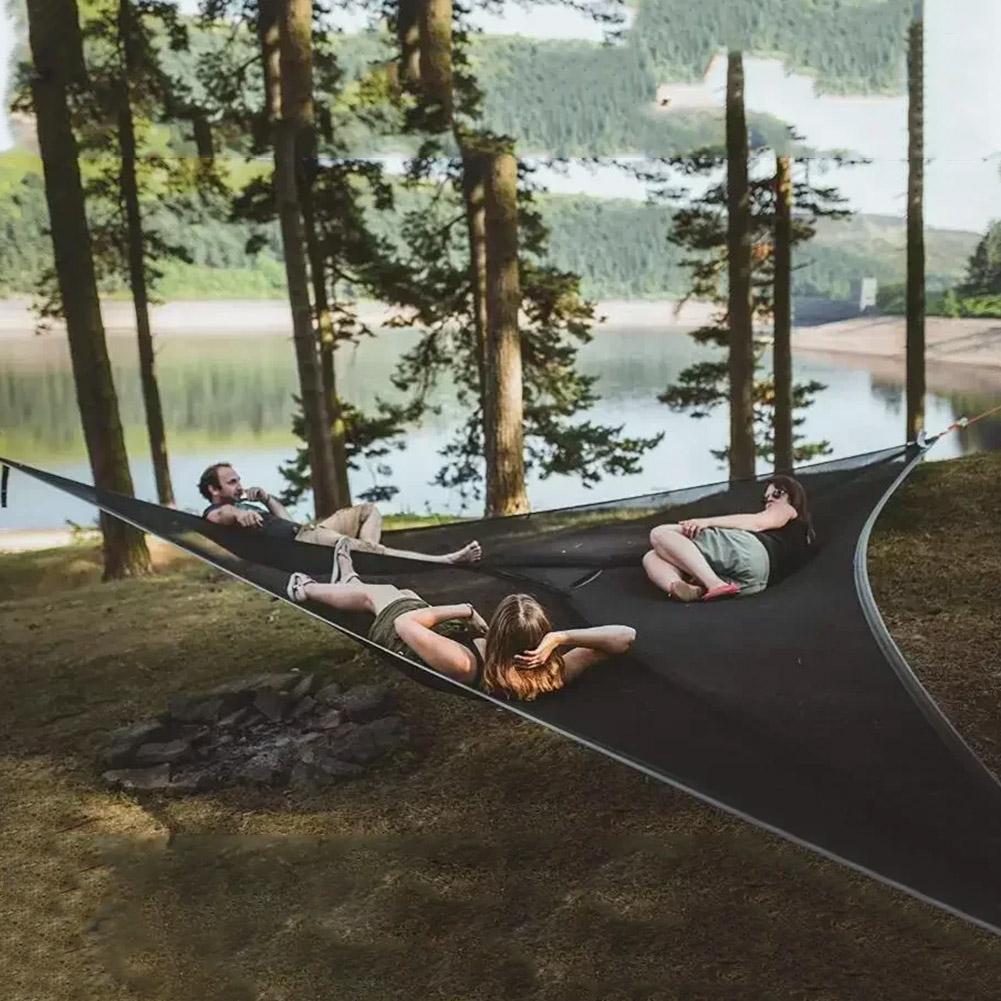 Multi-Person Triangle Hammock 3-Point Design Anti-Tipping Mesh Portable Outdoor Camping Hammock for Garden Travel Backyard