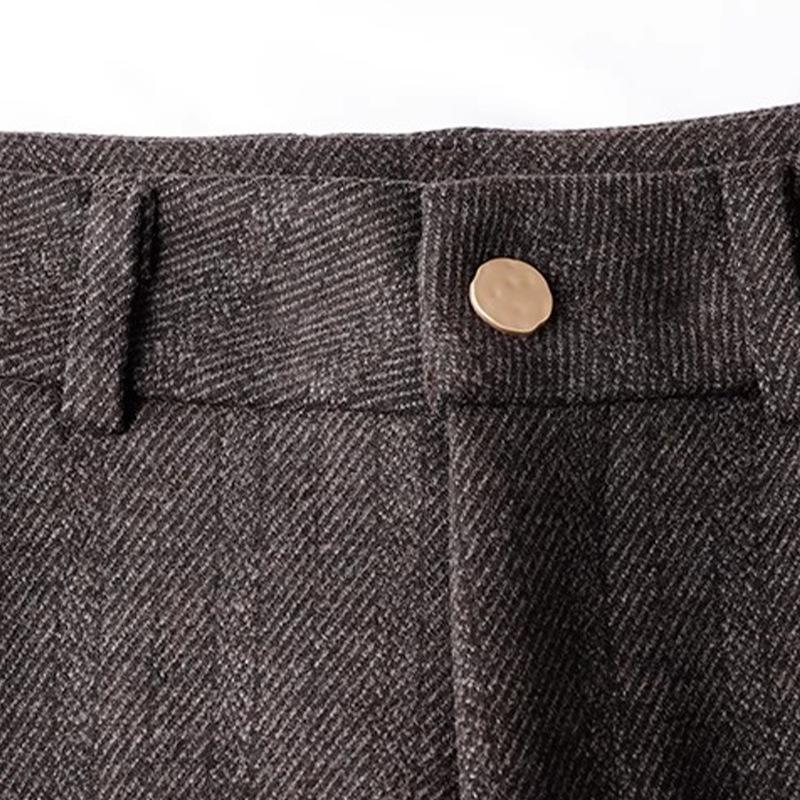 Women's Khaki Wool Flare Pants, High Waist Slim Fit, Spring/Autumn 2024