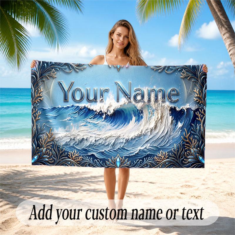 Octopus Sea Life Theme Soft Beach Towel Personalized Custom Name Text Towel Portable for Beach Pool Travel