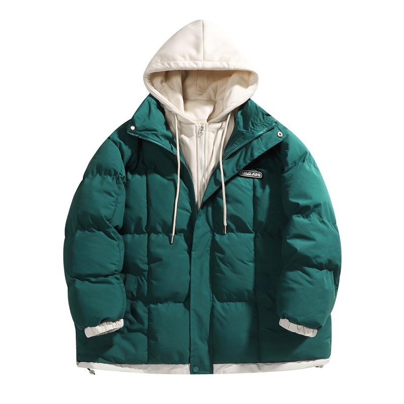 Versión coreana retro americana japonesa Chaqueta acolchada con capucha de dos piezas falsas Estilo Hong Kong Suelta Cálida Chaqueta acolchada Ropa para hombre