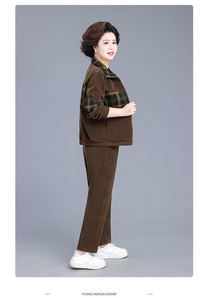 Spring Corduroy Sportswear Set for Middle-aged Women - 2025 Style Two-Piece Jacket Outfit