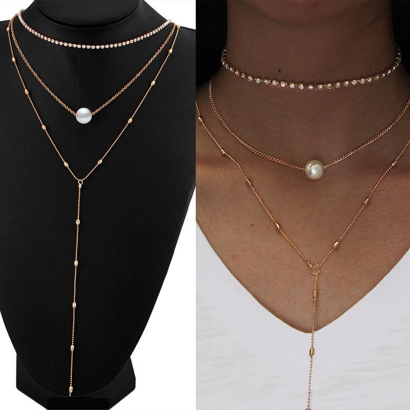 

Модная цепочка Clang с прозрачным вырезом и хрустальной подвеской, трехслойное жемчужное ожерелье, женские ювелирные изделия из Нарцина