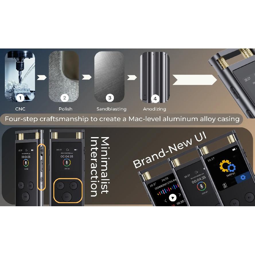 AI Voice Recorder transcription, Translation, Summary, Mind Mapping, Voice Activation 64GB Aluminum Dictaphone [AI Version]