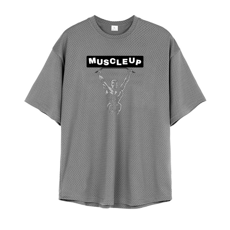 Muscleguys Men's Running T-Shirts Oversized Fitness Half Sleeve T Shirt Summer Gym Muscle Up Mesh Quick Dry Breathable Loose Sport Clothing