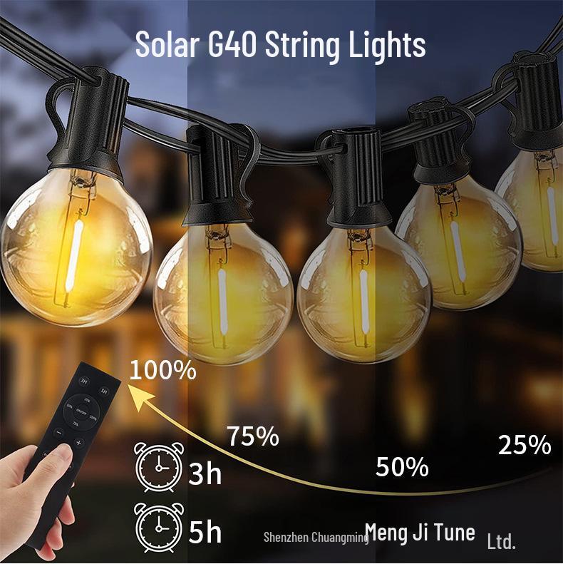 G40 Solar Dimmable LED String Lights for Camping and Courtyard Decoration, Waterproof Large Round Balls