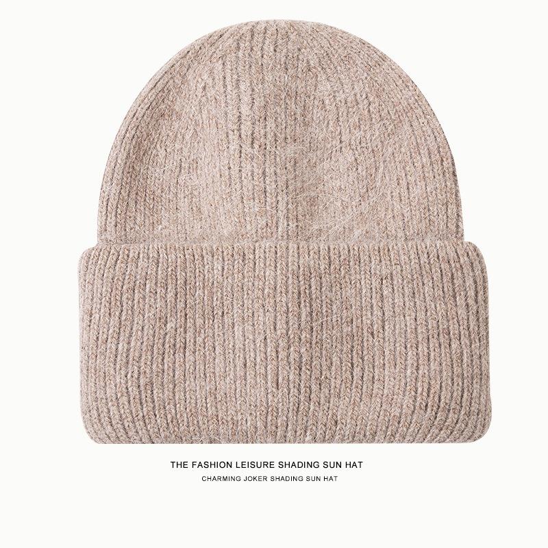 Rabbit Fur Knitted Hat, Big Head Circumference Hat, Small Face, Warm and Cold-proof, Versatile Pullover, Ear Protection, Women's Wool Knitted Hat