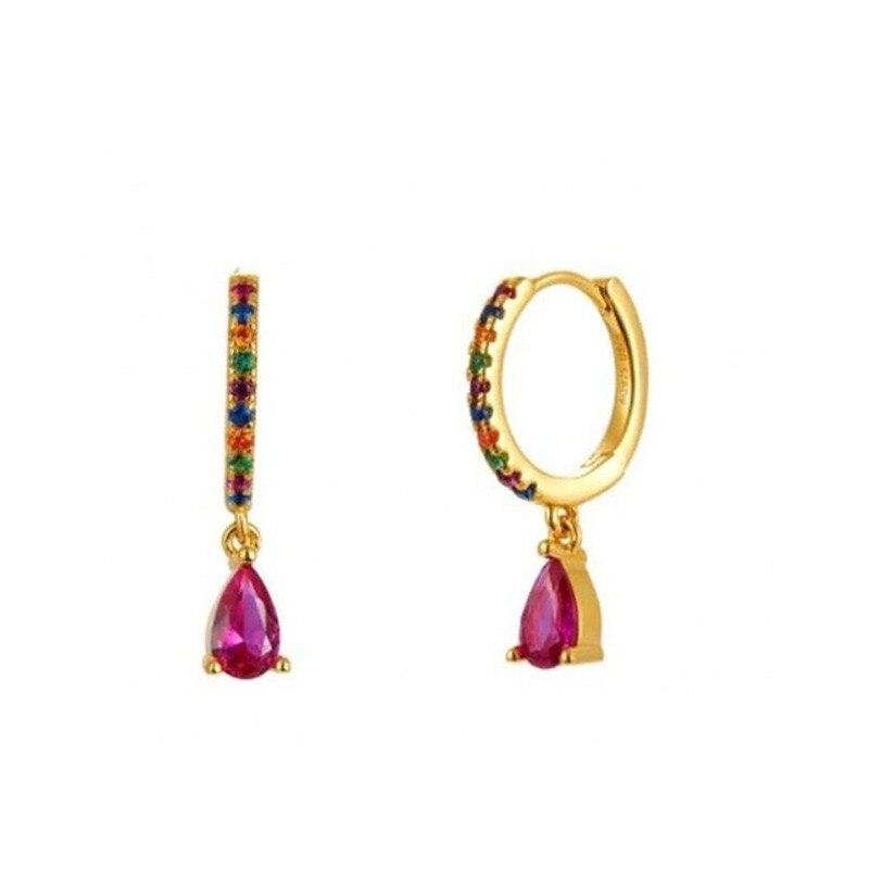 Women Multi Color CZ Drop Earrings Gold Plated Cute Girls Hoop Earrings Geometric Cubic Zirconia Earrings Jewelry Gift