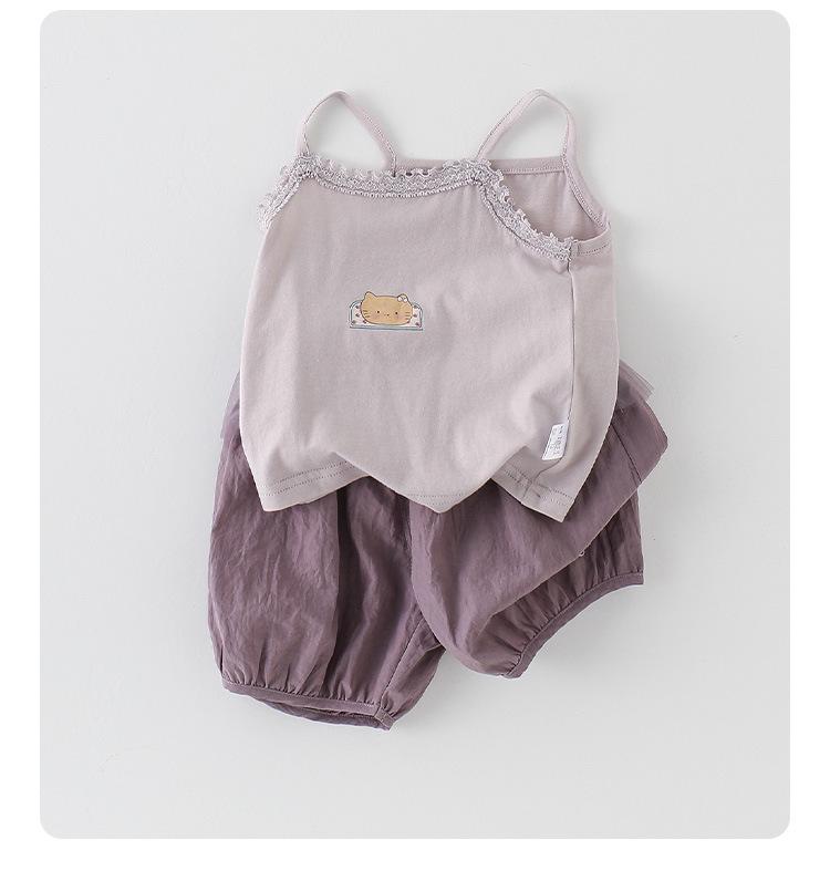 Korean Style Floral Print Camisole & Mesh Pants Set - Summer Outfit for Little Girls