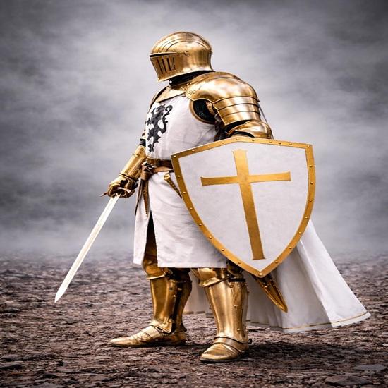 Ensemble d'armure de chevalier croisé doré, armure complète en plaques médiévale de templier, cadeau pour lui