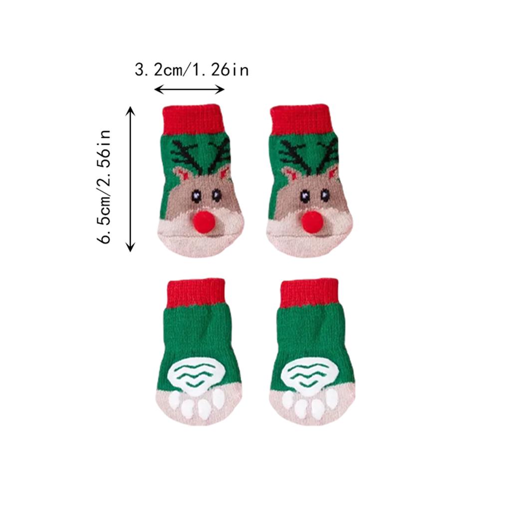 Pet Dog Socks Dog Limb Socks Cartoon Pattern Christmas Dog Socks Christmas Elk Cartoon Pet Socks Non-Slip Socks