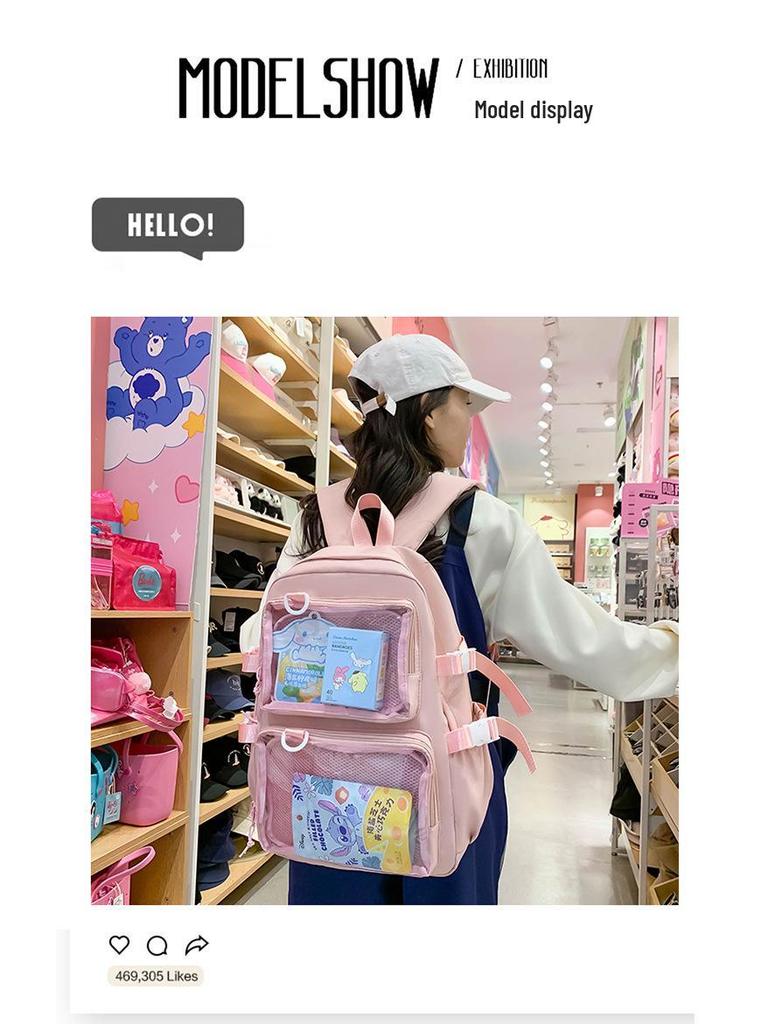 Versatile Large-Capacity Transparent Ita Backpack for Girls and Women