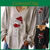 Elegantes Damen-Weinglas-Weihnachts-T-Shirt mit V-Ausschnitt und langen Ärmeln, Bluse, Oberteile